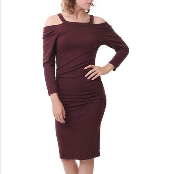 Michael Stars Burgundy Slash Shoulder Dress Small - Picture 1 of 8